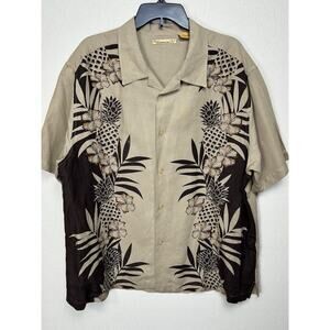 The Havanera Co 2XL Hawaiin Style Linen Blend Men's Shirt Tan Brown Tropical